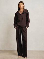 Wide-Leg Interlock Drawstring Joggers Plum | Womens
