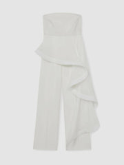Silk Ruffle Bandeau Wide-Leg Jumpsuit Ivory | Womens