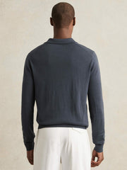 Merino Wool Open-Collar Polo Shirt Midnight Navy | Mens