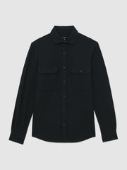 Textured Twin Pocket Cotton Blend Overshirt Navy | Mens