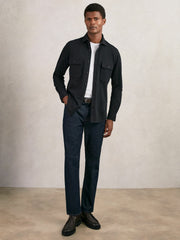Textured Twin Pocket Cotton Blend Overshirt Navy | Mens