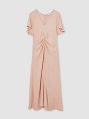 Ruched-Front Midi Dress Pale Pink | Womens