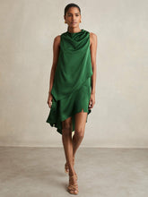 Satin Drape-Neck Layered Dress Green | Womens
