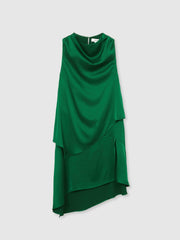 Satin Drape-Neck Layered Dress Green | Womens