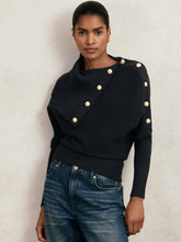 Rib-Knit Button Shawl Jumper Navy | Womens