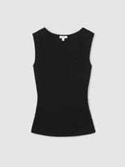 Stretch-Cotton Ribbed Asymmetric Vest Black | Womens