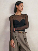 Mesh Knit Sweetheart Long-Sleeve Top Black | Womens