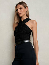 Cross Neck Textured Top Black | Womens