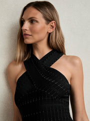 Cross Neck Textured Top Black | Womens