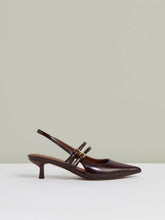 Leather Slingback Buckle Court Shoes Oxblood | Womens
