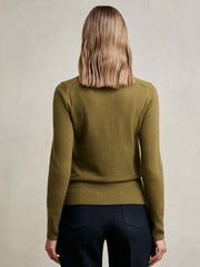 Wool-Blend Open-Stitch Jumper with Cashmere Khaki Green | Womens