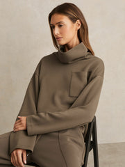 Interlock Jersey Funnel Neck Sweatshirt Khaki Green | Womens