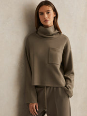 Interlock Jersey Funnel Neck Sweatshirt Khaki Green | Womens