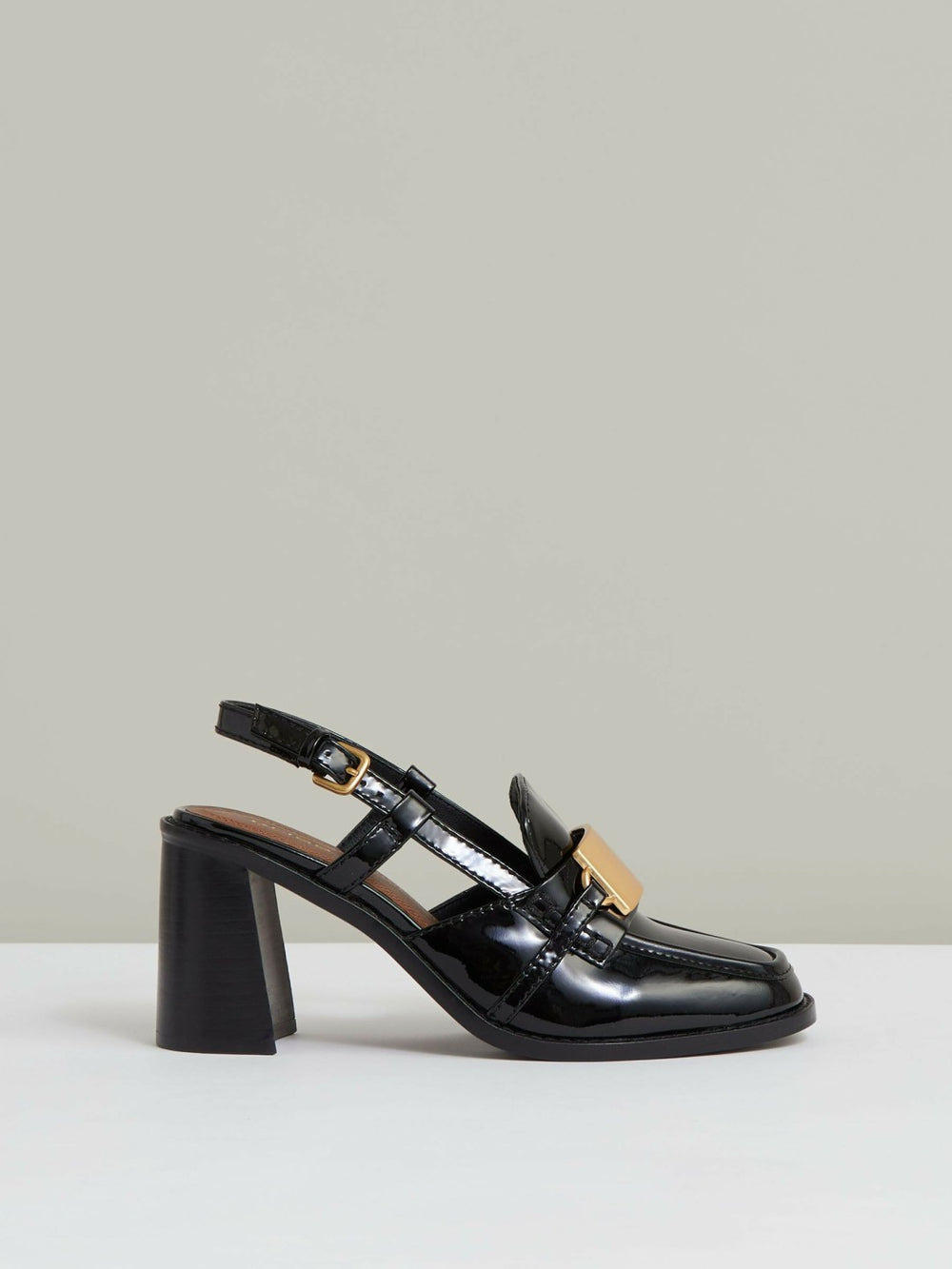 Patent Leather Slingback Heeled Loafers Black | Womens