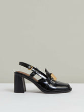 Patent Leather Slingback Heeled Loafers Black | Womens