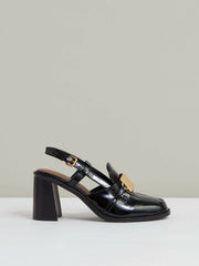 Patent Leather Slingback Heeled Loafers Black | Womens
