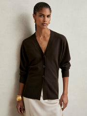 Wool-Blend Fitted Cardigan With Cashmere Chocolate | Womens