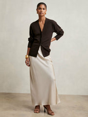 Wool-Blend Fitted Cardigan With Cashmere Chocolate | Womens