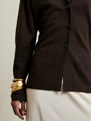 Wool-Blend Fitted Cardigan With Cashmere Chocolate | Womens