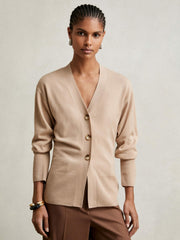 Wool-Blend Fitted Cardigan With Cashmere Neutral | Womens