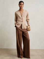 Wool-Blend Fitted Cardigan With Cashmere Neutral | Womens