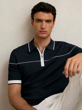 Half Zip Tipped Polo Shirt Navy/White | Mens