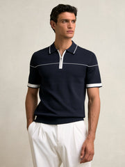 Half Zip Tipped Polo Shirt Navy/White | Mens