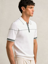 Half Zip Tipped Polo Shirt White/Green | Mens