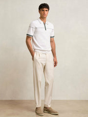 Half Zip Tipped Polo Shirt White/Green | Mens