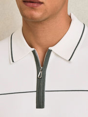 Half Zip Tipped Polo Shirt White/Green | Mens