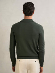 Wool V-Stitch Button-Through Cardigan Forest Green | Mens