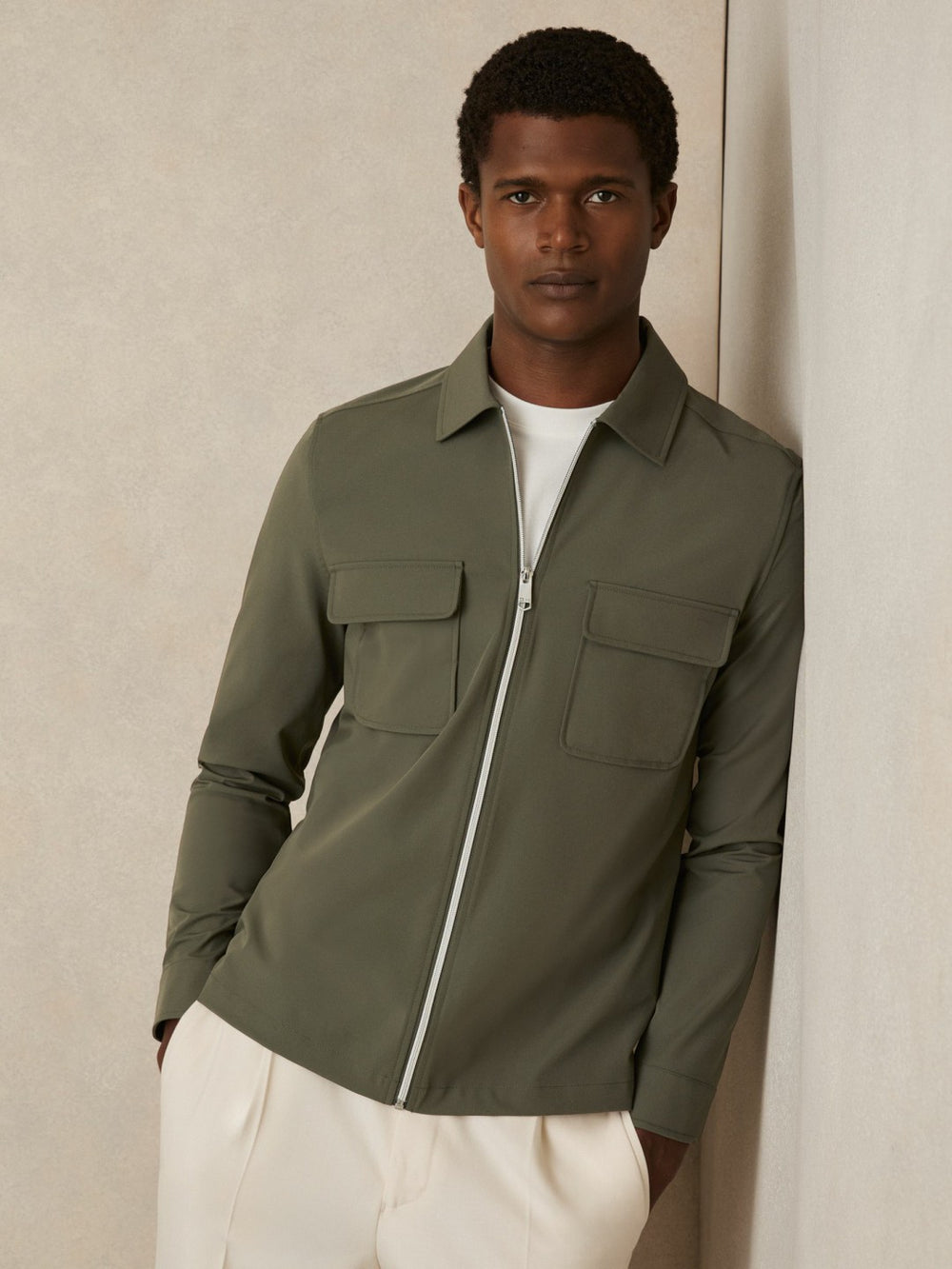 Technical Zip-Through Overshirt Green | Mens