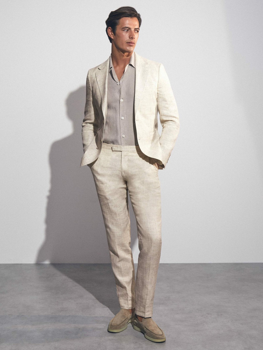 Linen-Cotton Slim-Fit Suit Trousers Stone | Mens