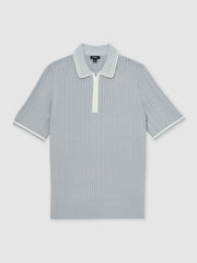 Micro-Cable Half-Zip Polo Shirt Soft Blue | Mens