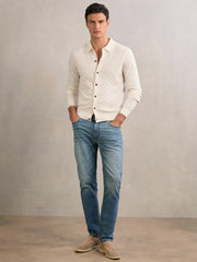 Wool V-Stitch Button-Through Cardigan Off White | Mens