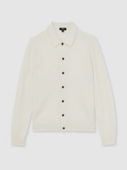 Wool V-Stitch Button-Through Cardigan Off White | Mens