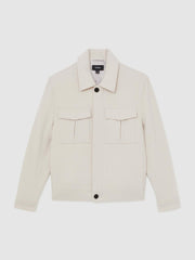 Wool Blend Twin Pocket Zipped Jacket Ivory | Mens