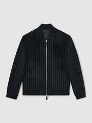 Wool-Blend Chalk-Stripe Bomber Jacket Navy | Mens