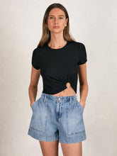 Good American Denim Shorts With Linen Indigo Blue | Womens