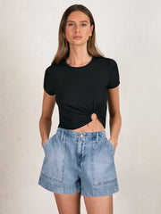Good American Denim Shorts With Linen Indigo Blue | Womens