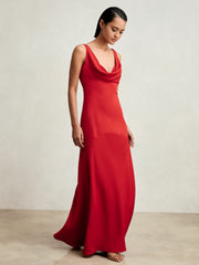 Cowl-Neck Sleeveless Maxi Dress Red | Womens