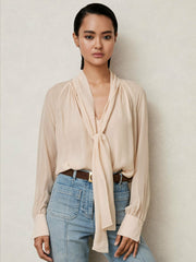 Silk Blend Chiffon Tie-Neck Blouse Pale Pink | Womens