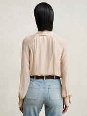 Silk Blend Chiffon Tie-Neck Blouse Pale Pink | Womens