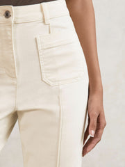 Petite Patch-Pocket Flared Jeans Ecru | Womens