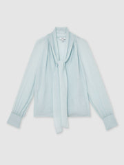Silk Blend Chiffon Tie-Neck Blouse Pale Blue | Womens