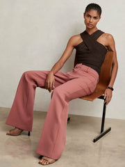 Petite Twill Patch-Pocket Flared Trousers Pink | Womens