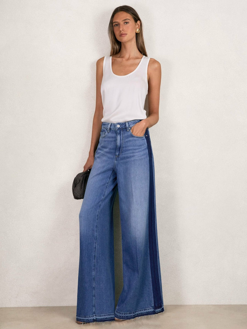 Paige Side Stripe Wide Leg Jeans Navy/Blue Stripe | Womens
