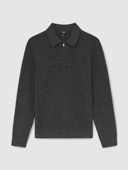 Wool Waffle-Knit Half-Zip Polo Shirt Charcoal Grey | Mens