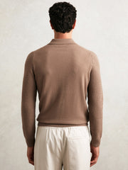 Wool Waffle-Knit Half-Zip Polo Shirt Camel Brown | Mens