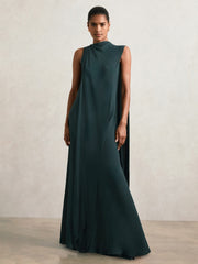 Petite Crepe Cape Maxi Dress Teal Green | Womens